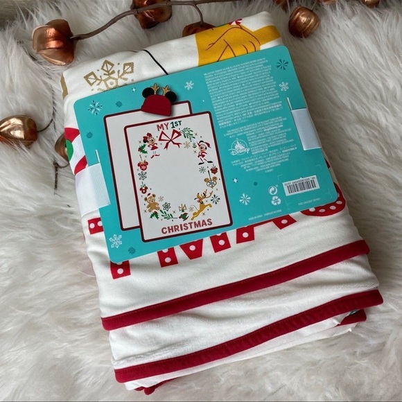 DISNEY DISNEYLAND MICKEY MINNIE PLUTO 1st CHRISTMAS XMAS SANTA BABY BLANKET HAT - Picture 3 of 5